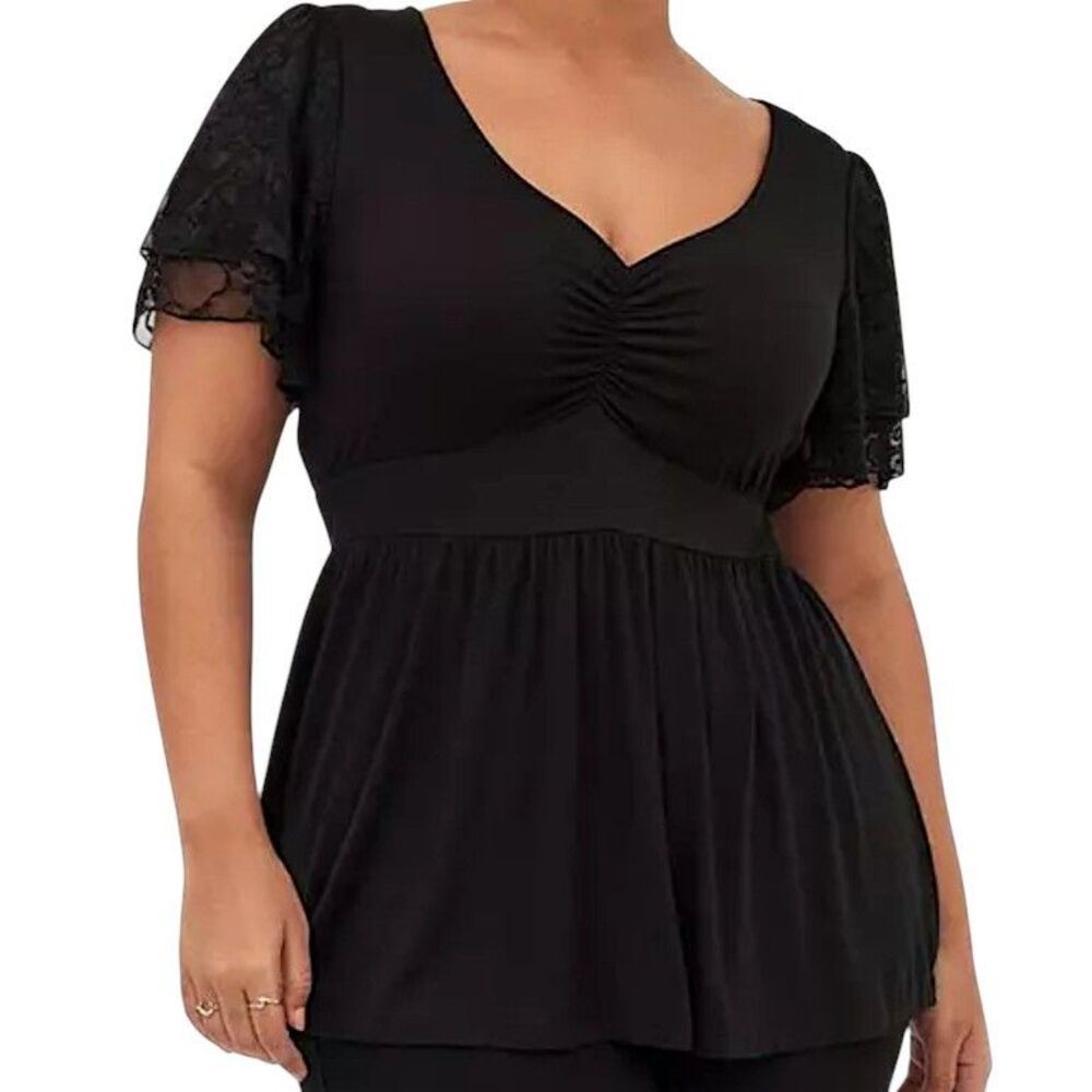 Torrid Super Soft Black Double Lace Sleeve Babydoll Top Plus Size 5X 28